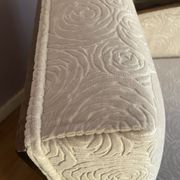 Art-deco convertible armchair in tinted beech and ivory-colored cotton velvet fabric