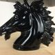 Horsehead lamp and wool lampshade, black resin