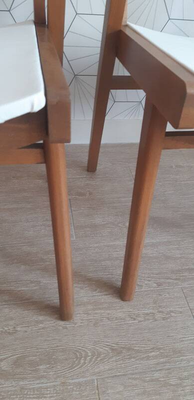Pair of 1950s compass leg armchairs.