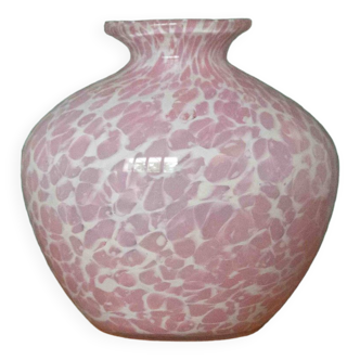 Vase boule vintage, vase La Rochère en verre soufflé, vase rose, made in France, collection