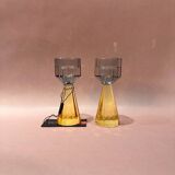 Blue and yellow crystal candle holders