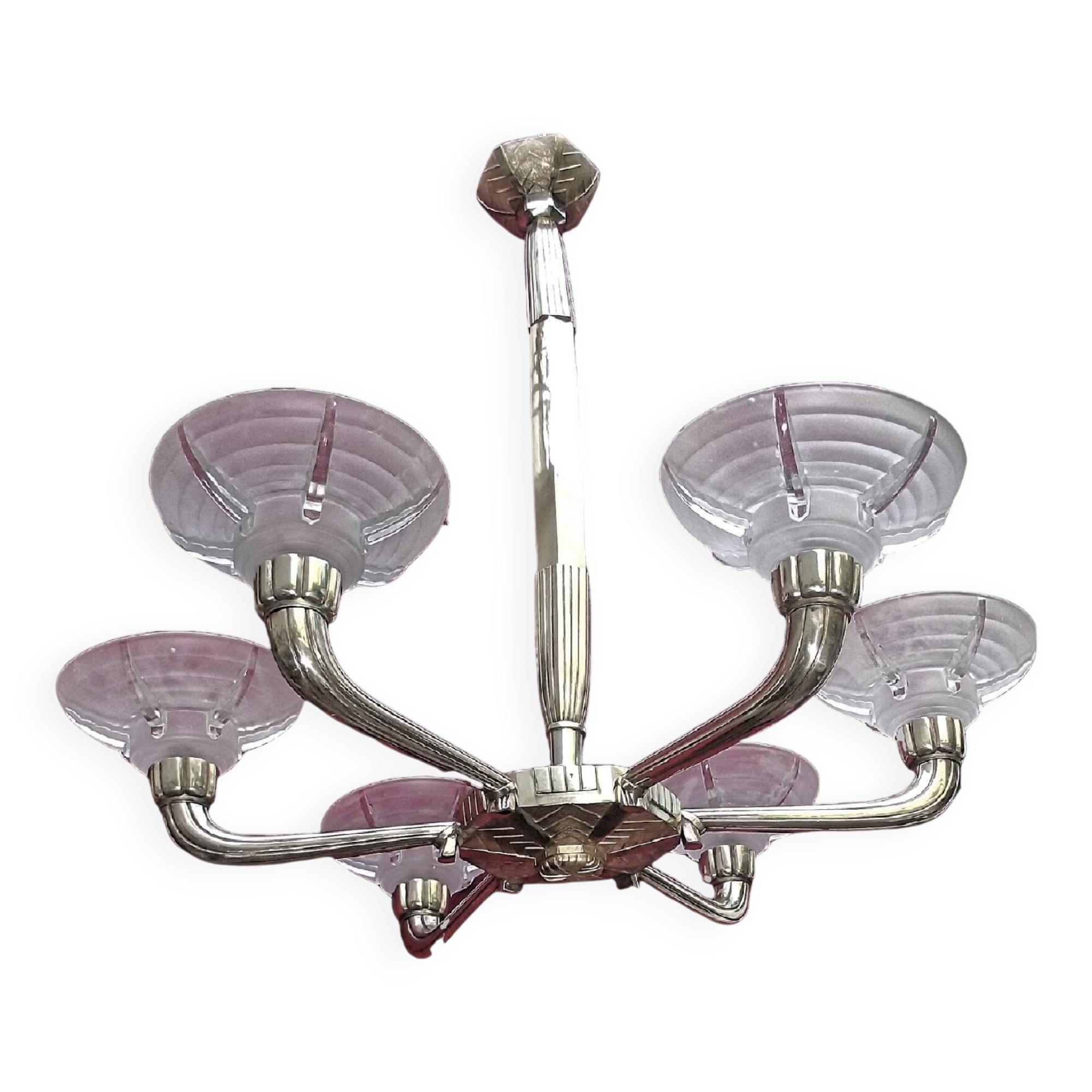 Important Art Deco chandelier in gilded bronze