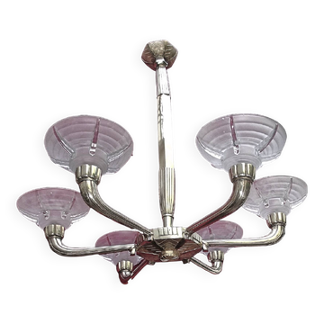 Important Art Deco chandelier in gilded bronze