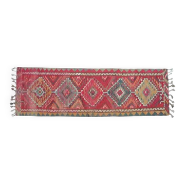 1970s Vintage Turkish Oushak Handmade Wool Cotton Pink Runner Rug 100x322