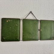 Miroir vintage 1930 triptyque barbier nickelé simili crocodile vert avocat