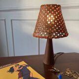 Small wooden and cane lamp