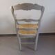 Armchair in painted wood, grey, with straw seat