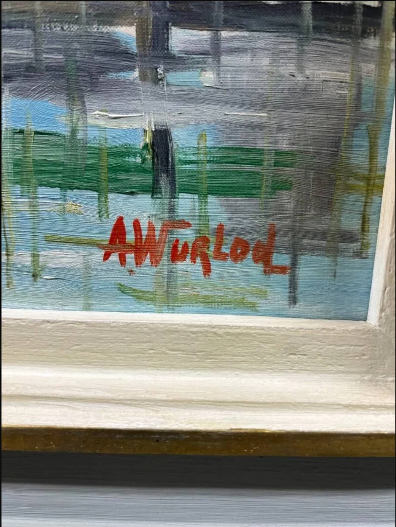Large oil on canvas a. wurlod view of a port