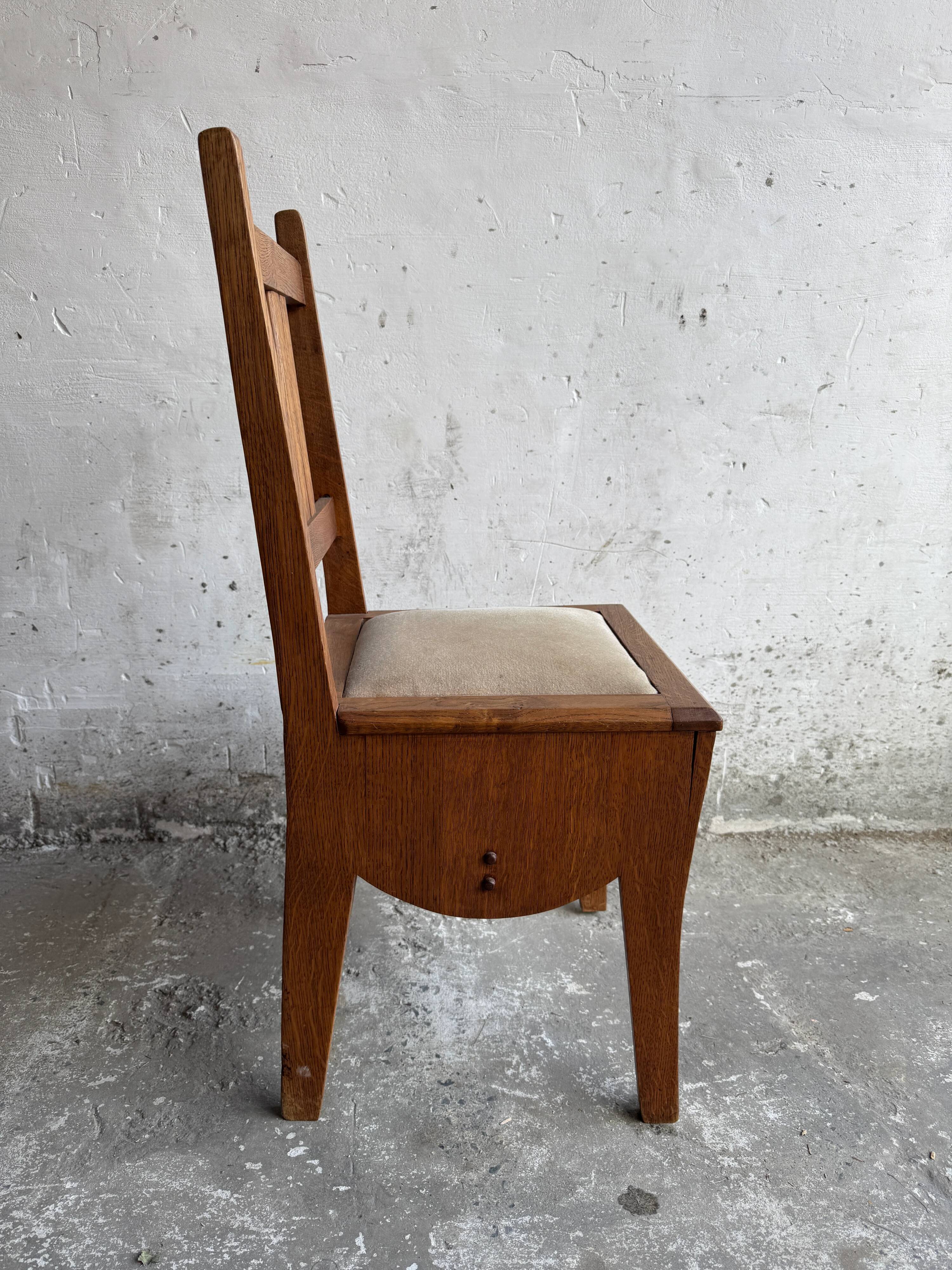 Set of 6 Amsterdamse School Art Deco Dining Chairs, Warm Oak Wood with Beige Upholstery