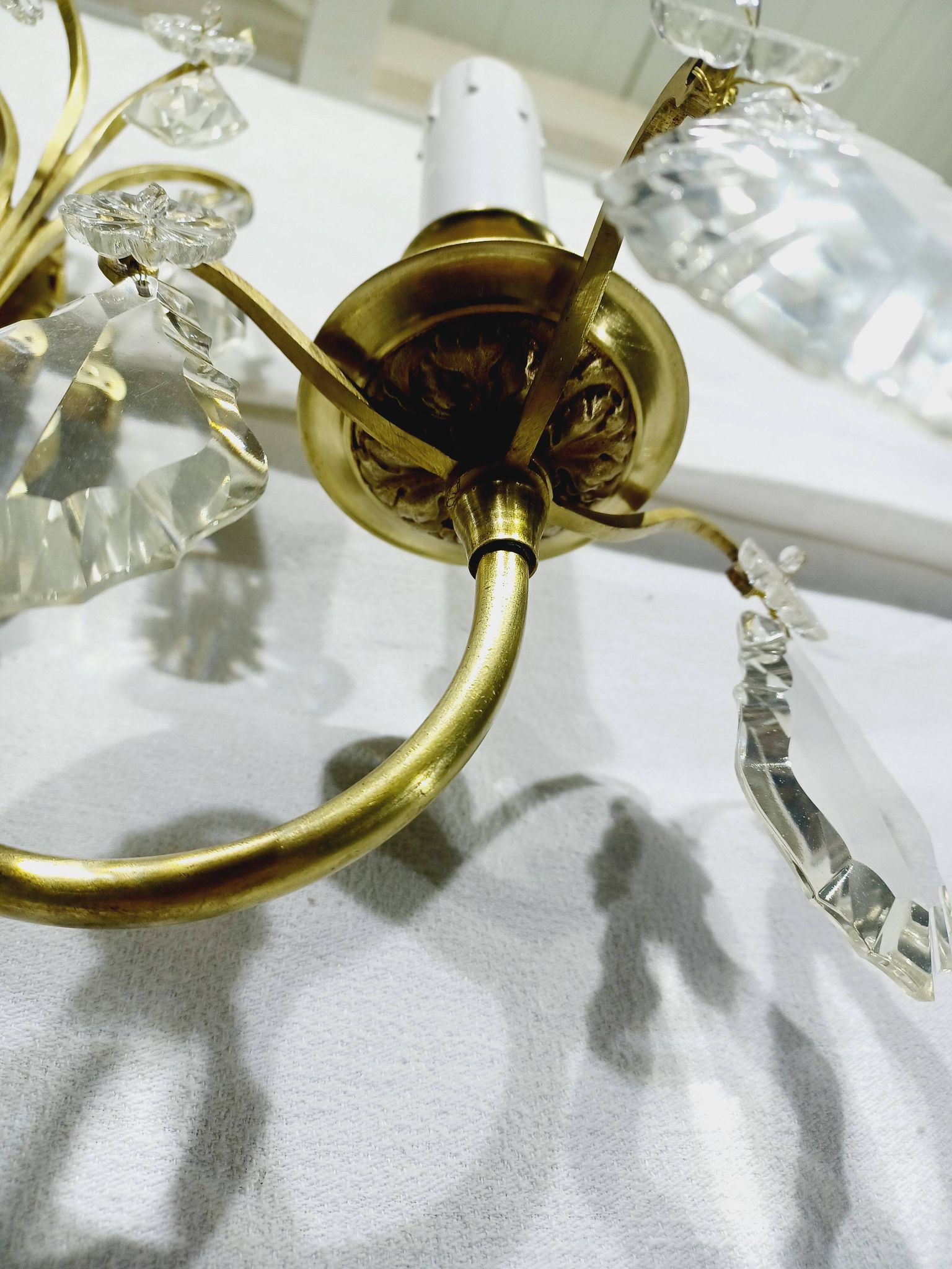 2-light bronze and crystal wall lamp