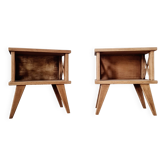 Pair of antique bedside tables with compass legs.