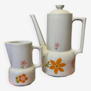 Coffee maker Height: 21 cm Width: 20 cm (spout to handle) Milk jug Height: 12.5 cm Width 1
