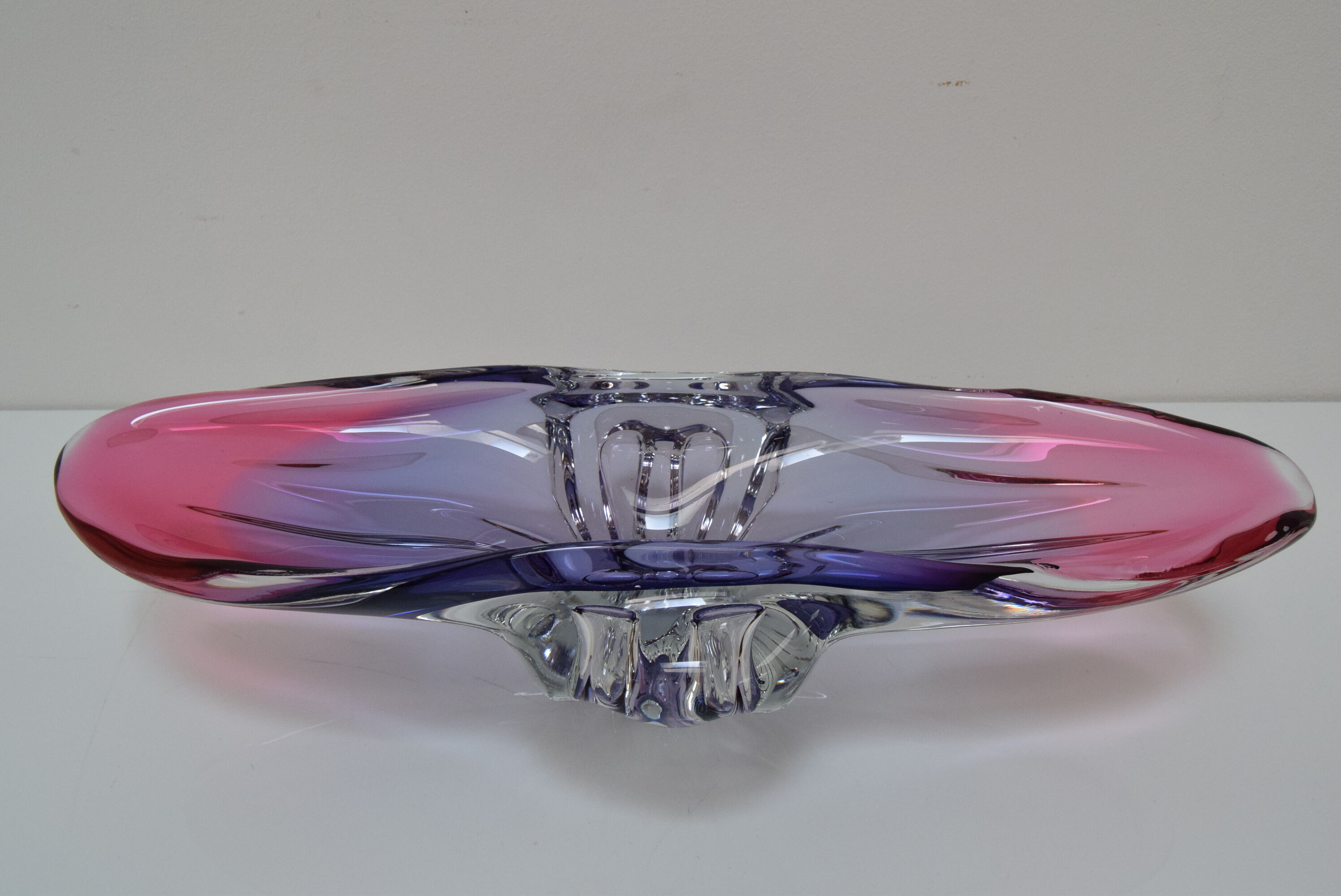 Art Glass Oblong Bowl by Josef Hospodka for Glasswork Chřibská,1960'