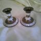 Pair of brass and mother-of-pearl candlesticks
