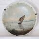 Pair of large hand-painted plates, sailing boat and landscape – late 19th century