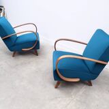 1930 Jindrich Halabala Bentwood Armchair in Teal Velvet