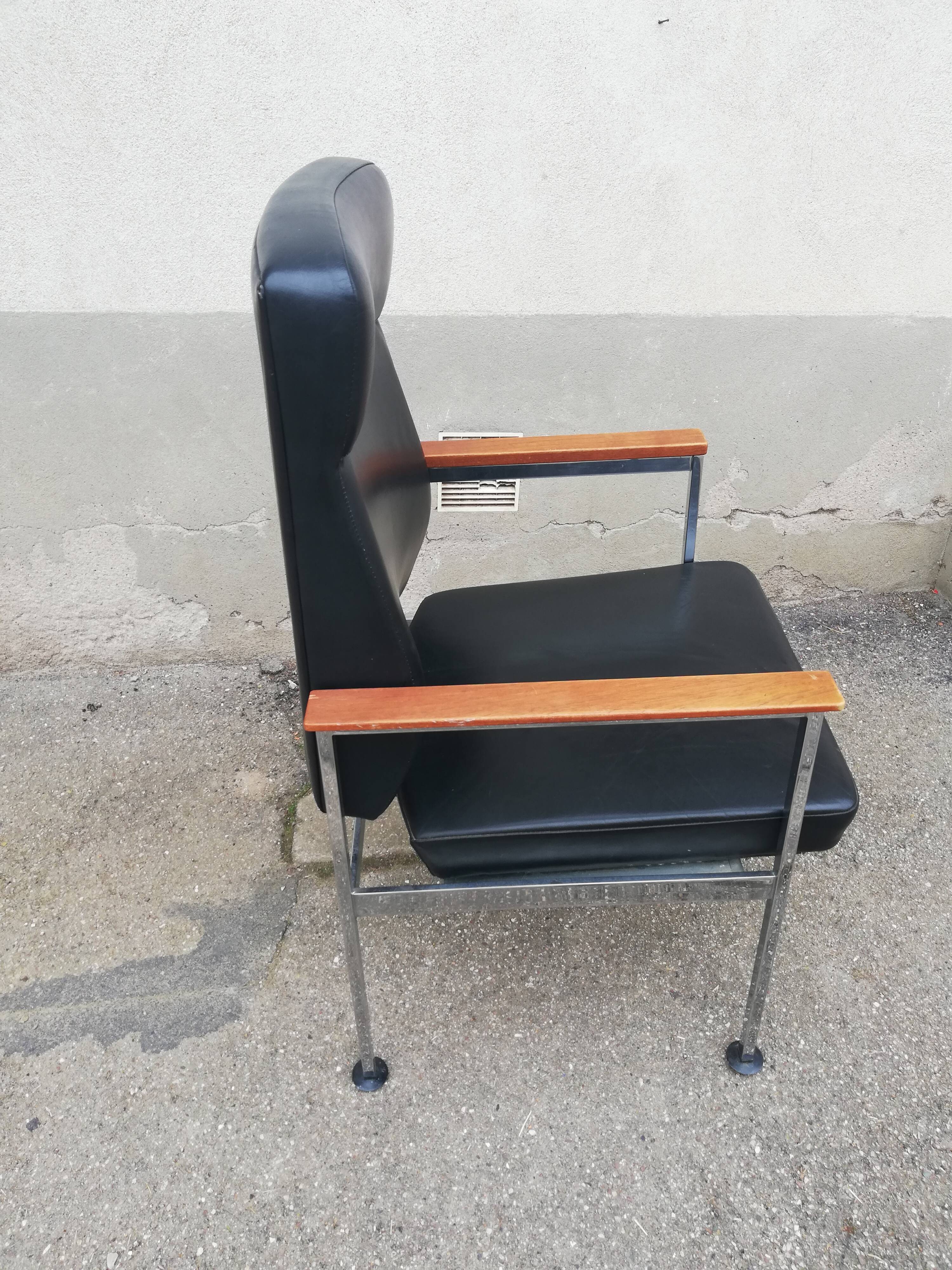Vintage leather and teak armchair