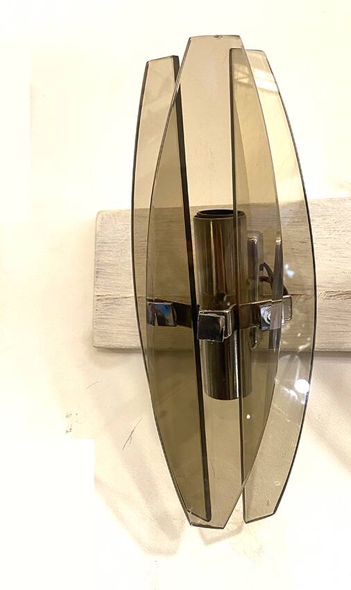 Pair of smoked glass and chrome wall lights, Italy, 1970