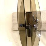Pair of smoked glass and chrome wall lights, Italy, 1970