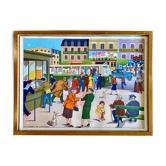Educational poster elocution Rossignol vintage 60s - at the bus stop and the garden