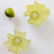 Pair of "Gingham" Chance Brothers cups with yellow checkered pattern and wavy edges.