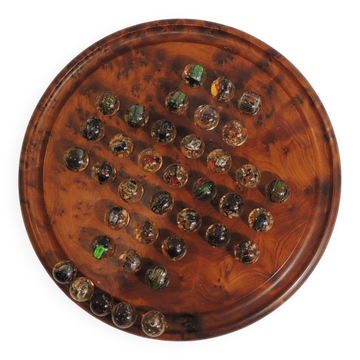 Vintage wooden solitaire game with resin balls and insects – Madaga