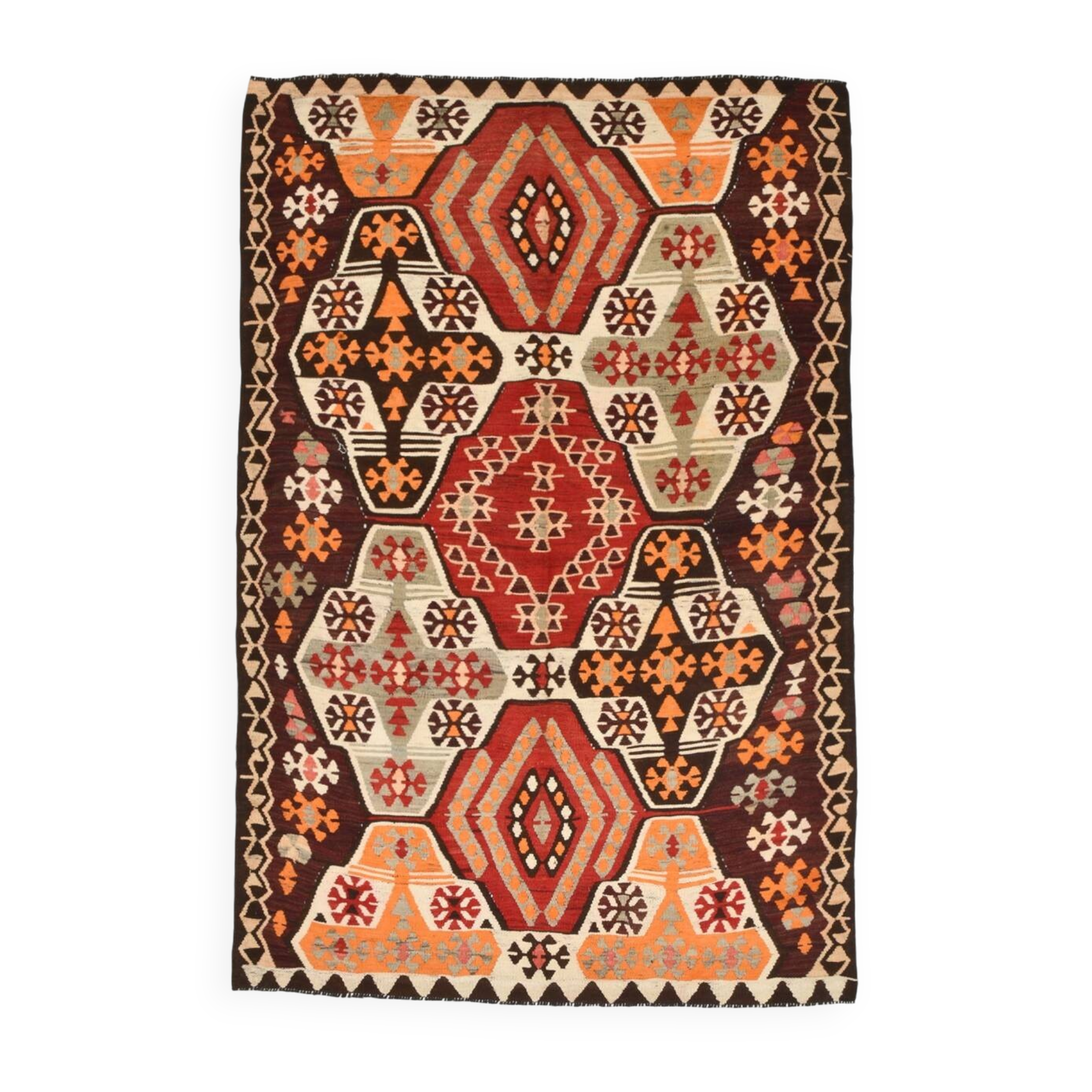 159x249Cm Soft Orange and Red Vintage Kilim Rug, Bohemian Kilim Rug