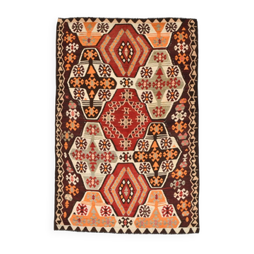 159x249Cm Soft Orange and Red Vintage Kilim Rug, Bohemian Kilim Rug