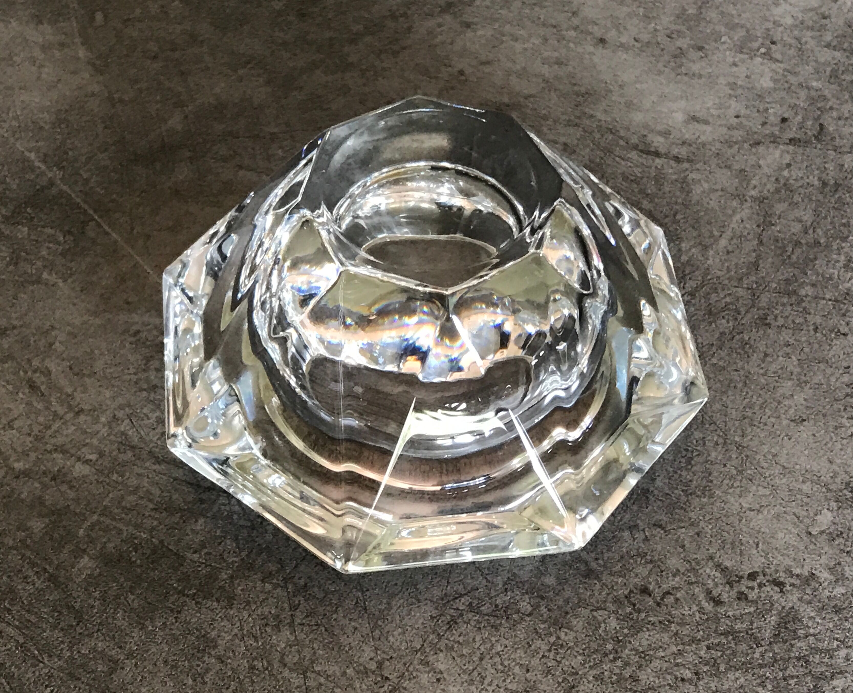 Glass table candle holder or crystal cast faceted diamond shape