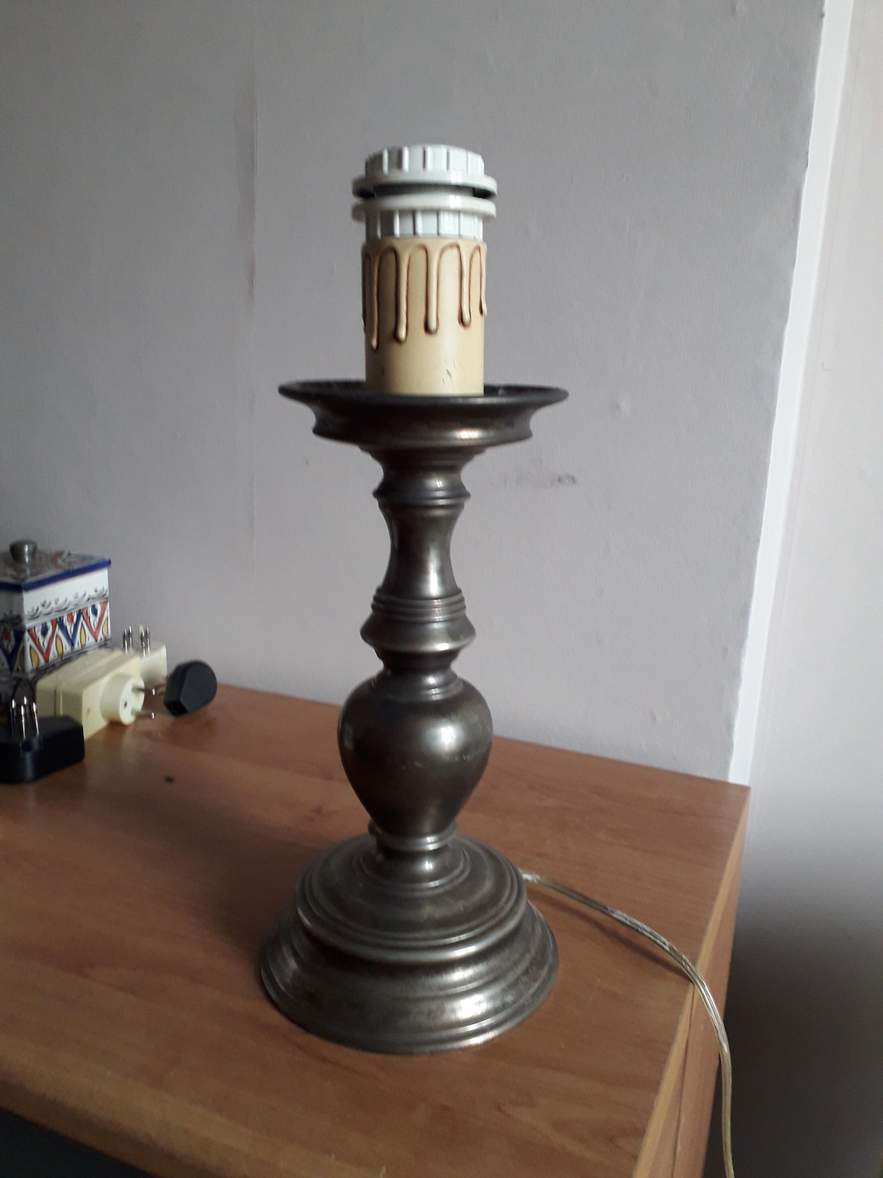 Pewter lamps foot height 36cm foot diameter 14 cm