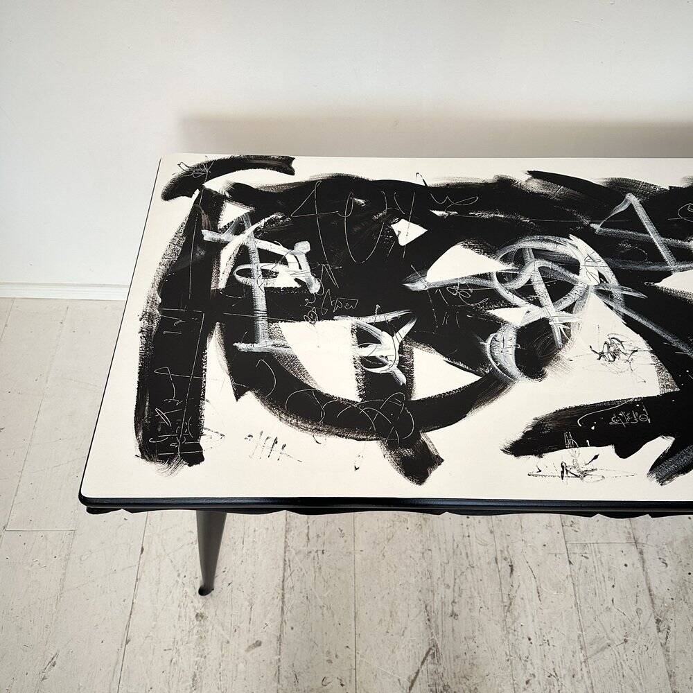 Abstract Painted Dining Table in Black and White, 1953