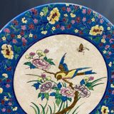 Large circular earthenware dish from Louvière with Longwy style bird decoration