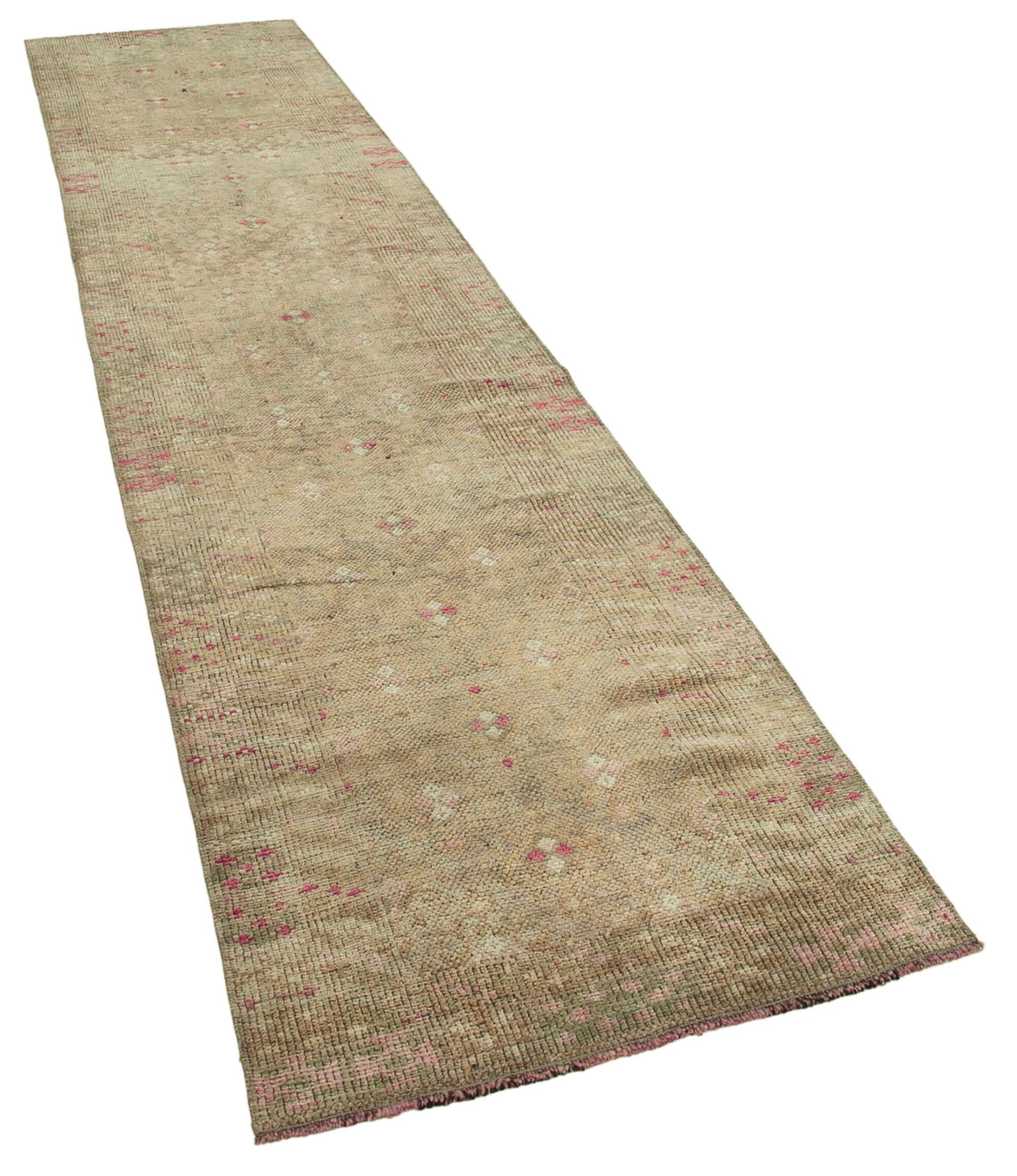 Hand-knotted antique turkish beige runner rug 87 cm x 382 cm
