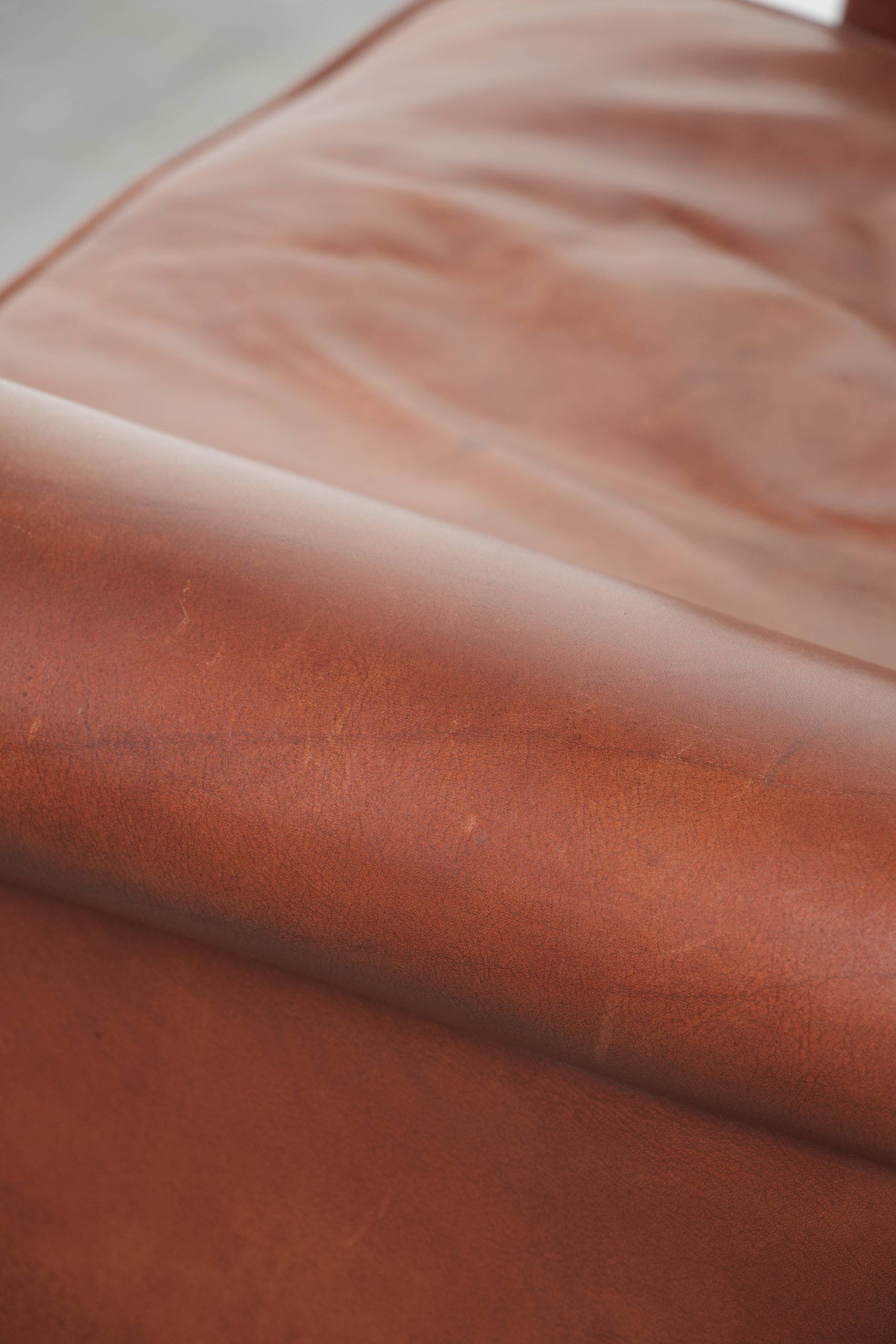 Cognac-coloured cow leather wingback armchair in English style