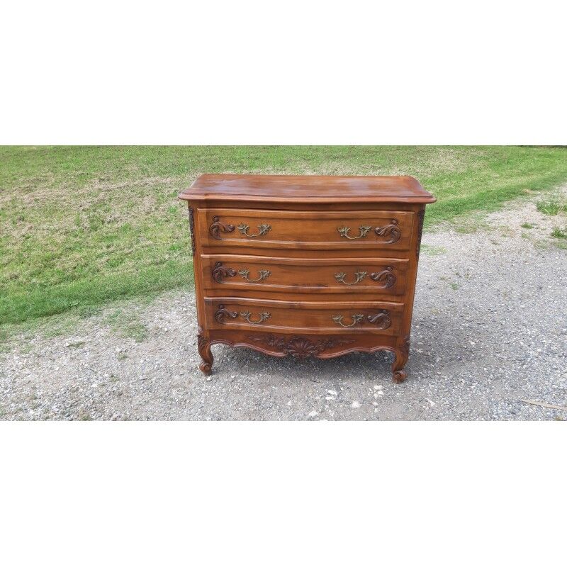 19th Century Walnut and Brass Commode, 3 Drawers