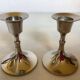 Pair of small silver metal tulip foot candle holders