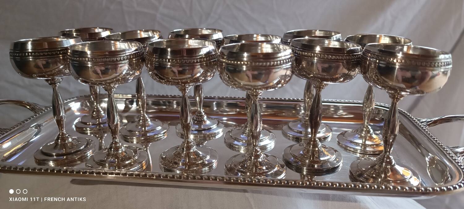 Silver-plated metal liqueur service, Roux Marquiant Silversmithing