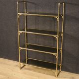 Italian bookshelf in golden metal with glass shelves