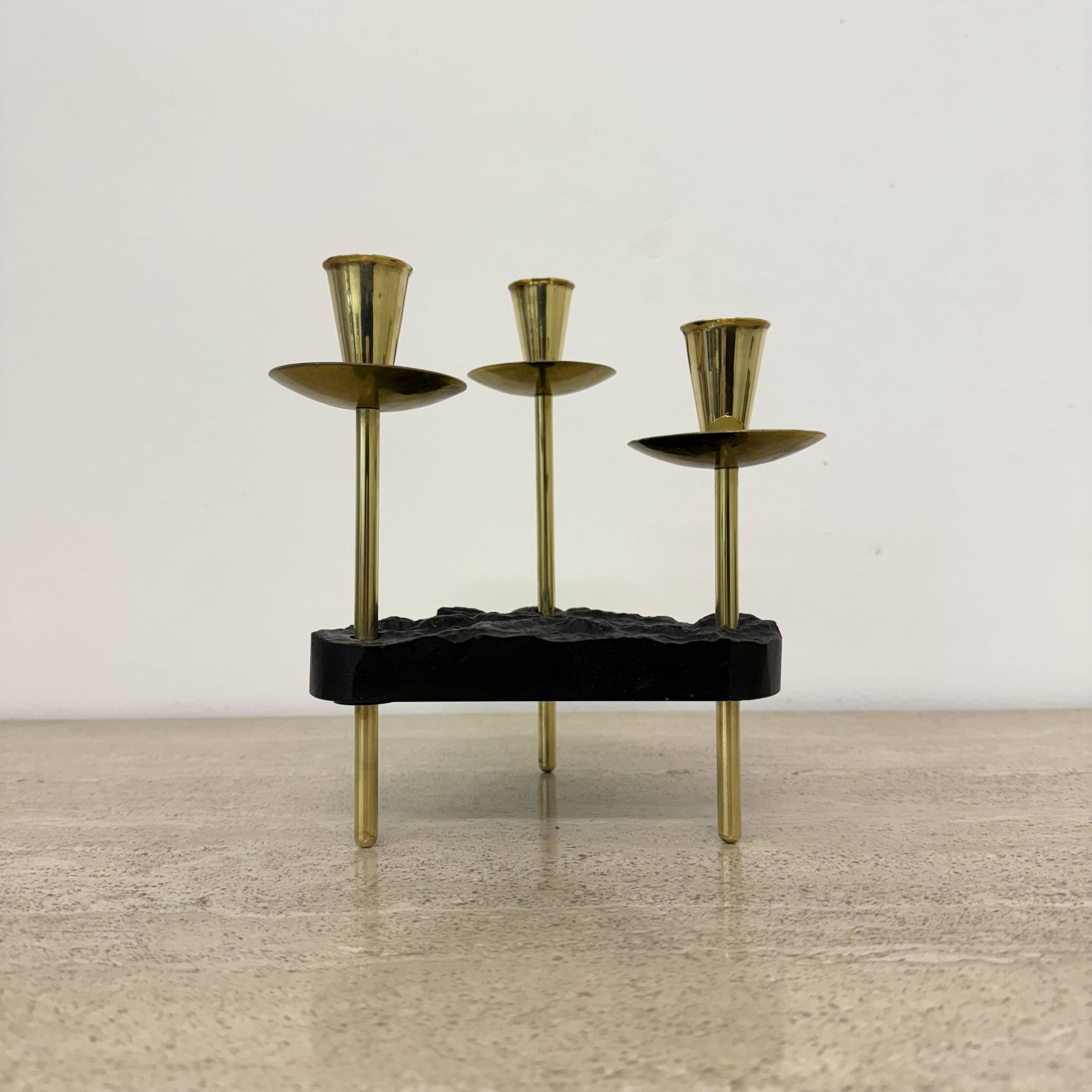 Mid century candle holder brass and lucite , 1970s
