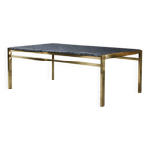 Vintage Mid-Century Italian Modern Brass Coffee Table with Stone Top, 1970s