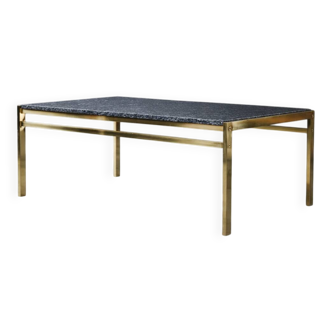 Vintage Mid-Century Italian Modern Brass Coffee Table with Stone Top, 1970s