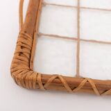 Plateau de service vintage italien en osier et verre, Italie années 1970