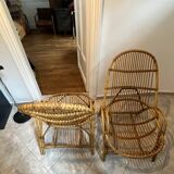 Pair of rattan armchairs with armrests 60s/70s