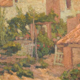 Impressionist painting of villas and garden