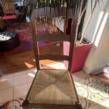 Set of 8 varnished oak chairs with straw seats