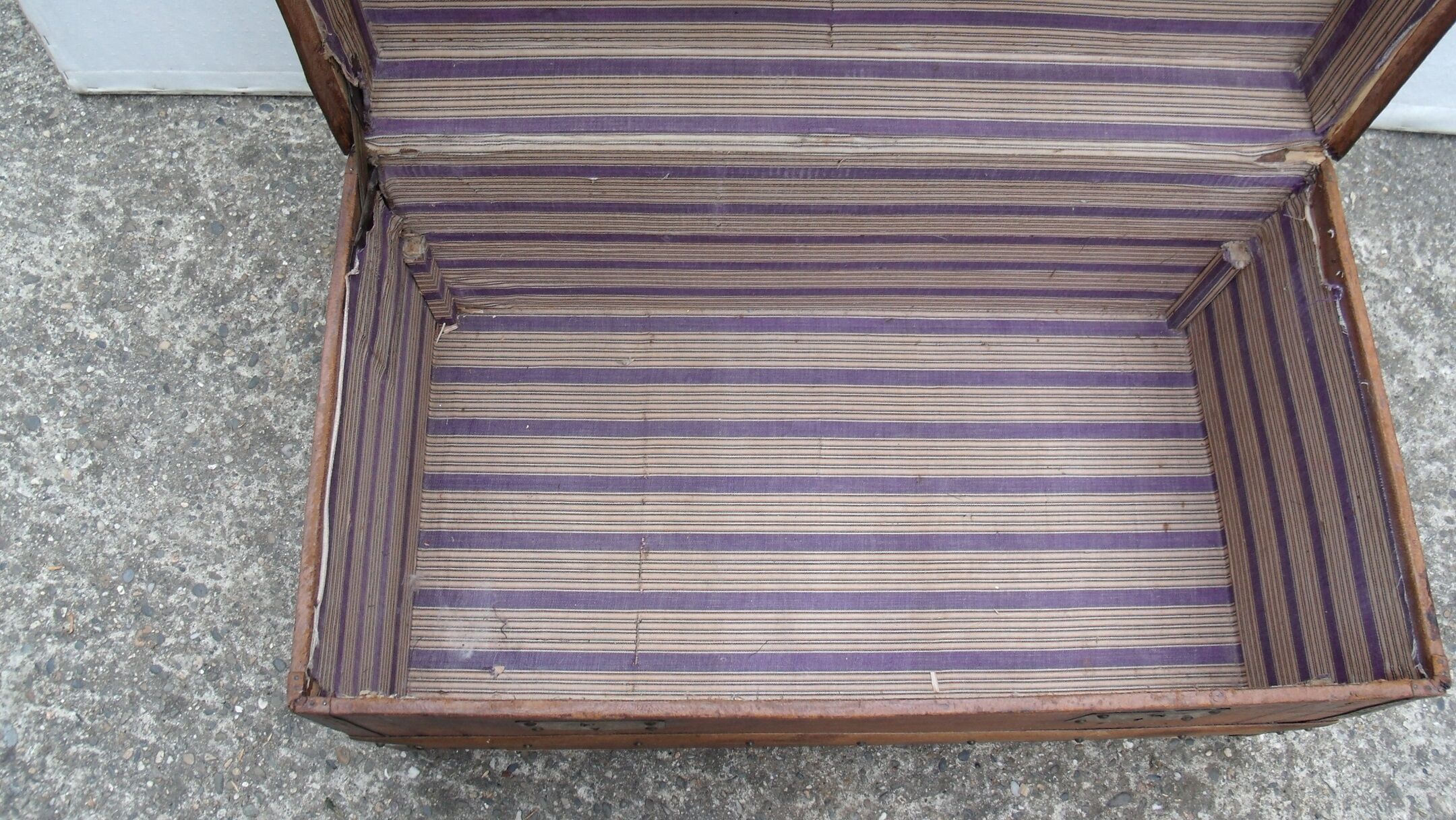 Old wooden trunk covered leather travel chest