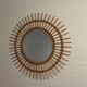 Vintage round bamboo mirror with faceted glass, 1950s