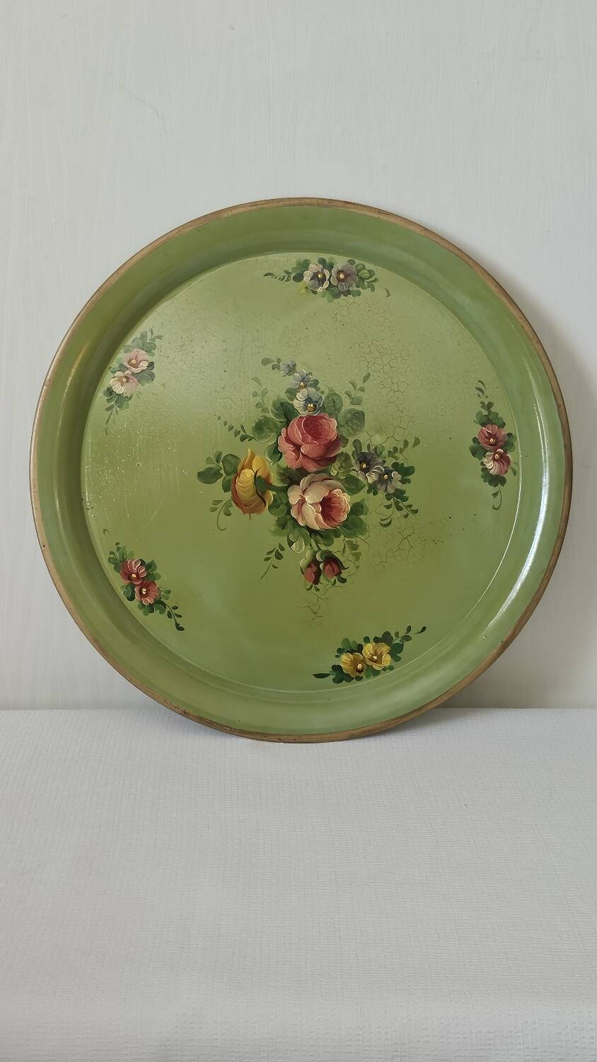 Round painted tin plateau Napoleon III