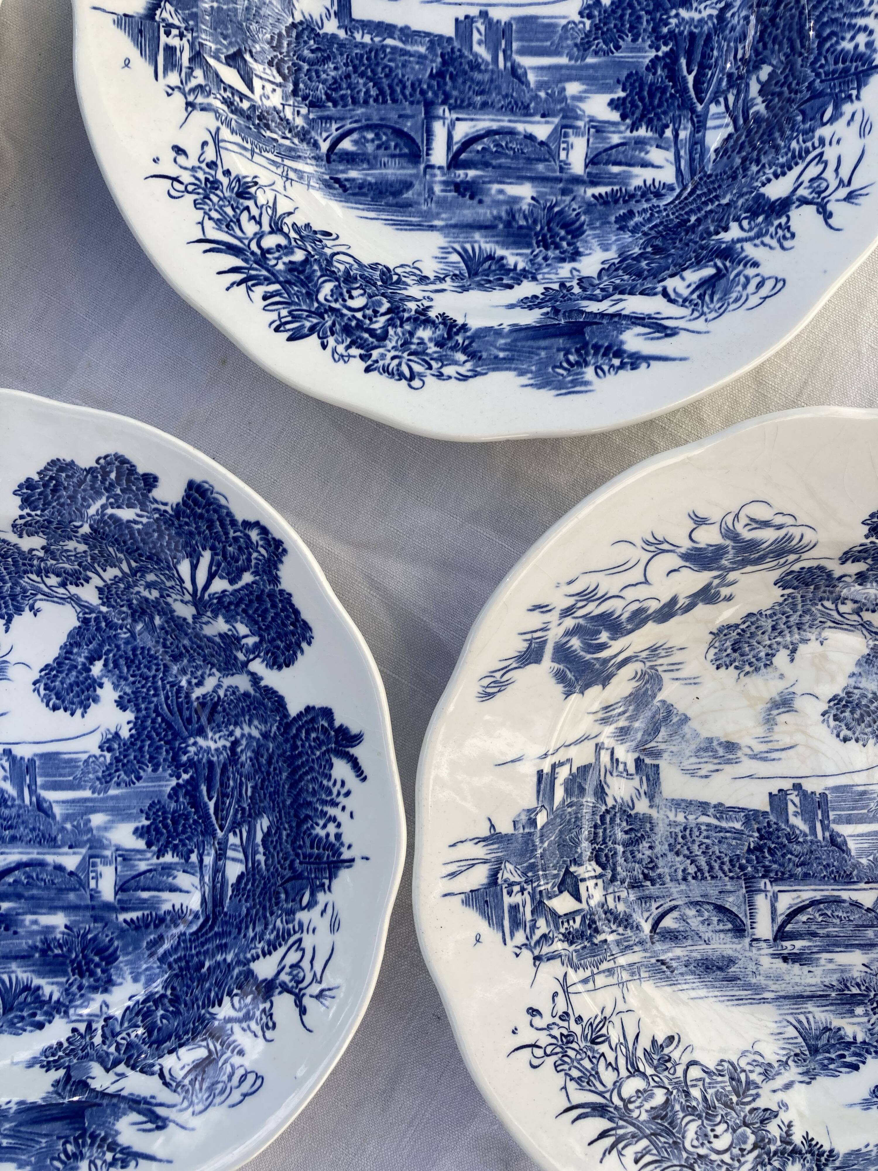 5 hollow plates / earthenware soup Gien Enoch Wedgwood style blue iron earth - vintage model