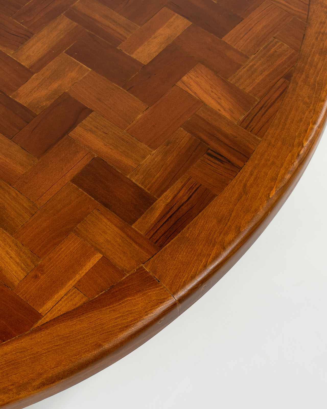 Round parquet coffee table with conical legs, spain